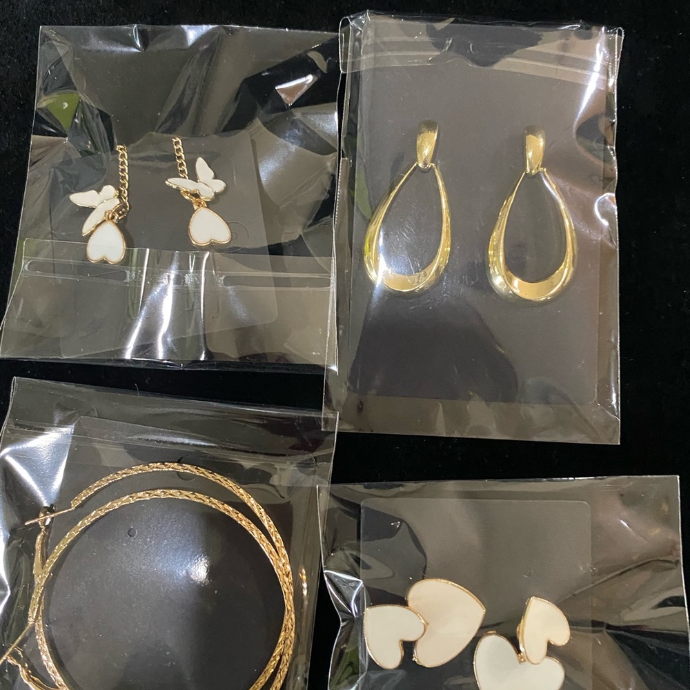 Gold and White Floral Earrings